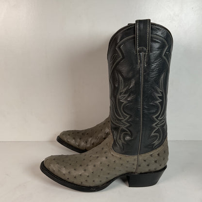Vintage Justin Grey Ostrich Quill Cowboy Boots 9.5 D Exotic USA Made