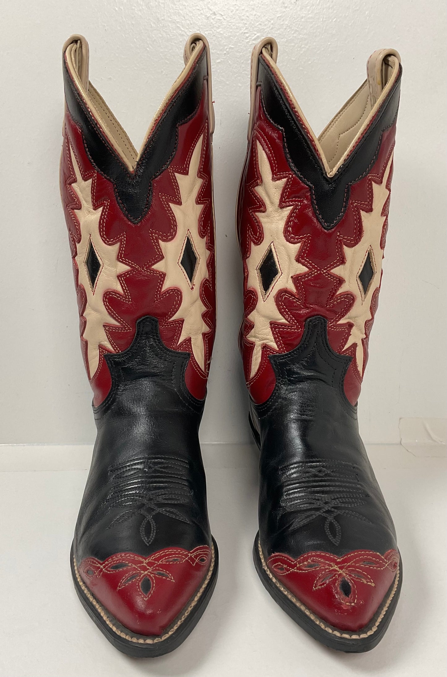 Vintage Dingo Acme Wingtip Cowgirl Boots 7 M USA Made Tooled Inlay