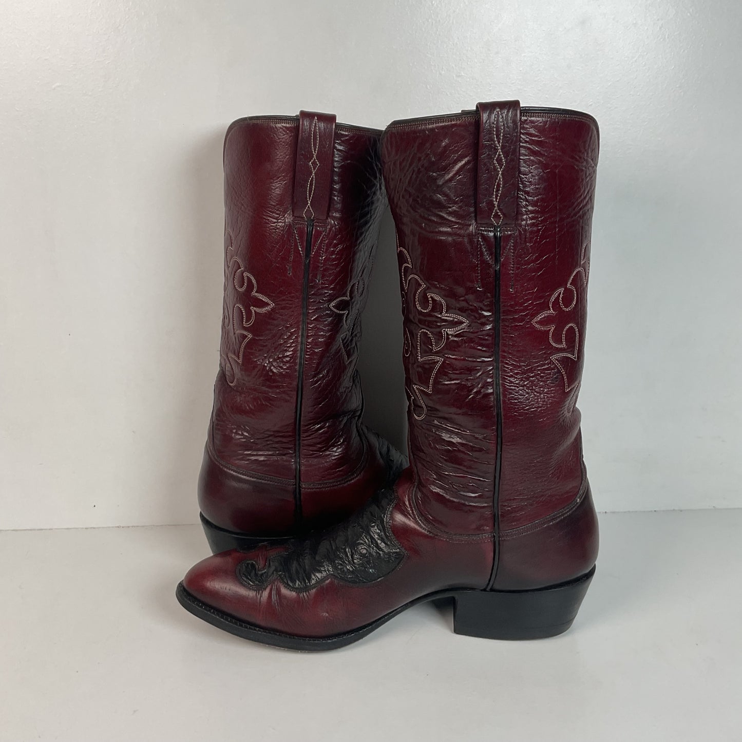 Lucchese San Antonio Black Cherry Ostrich Cowboy Boots Men’s 7.5 | Women’s 8.5