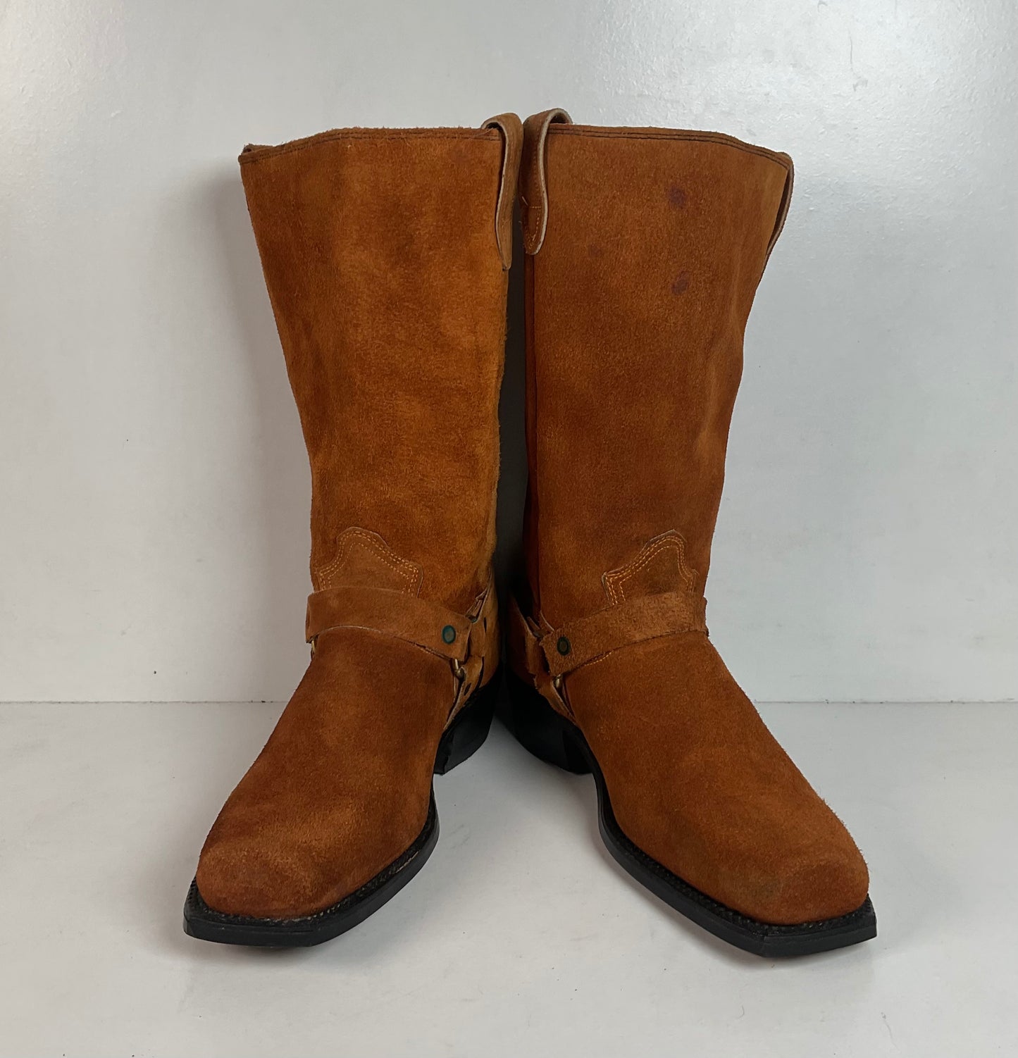 1970s Texas Suede Harness Boots 9 D USA Made Rough Out