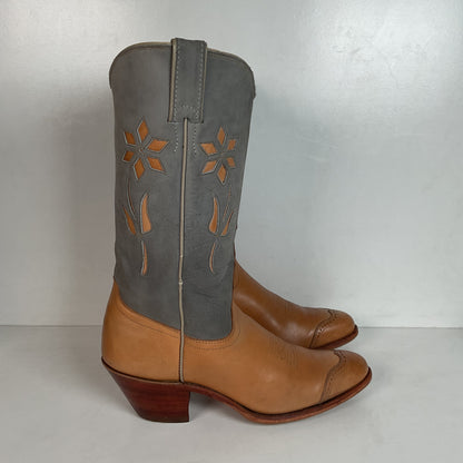 Vintage Justin Women’s Flower Cowgirl Boots 8 B Tooled Inlay USA Made