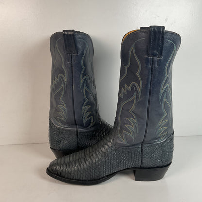 Vintage Nocona Dark Blue Python Snakeskin Cowboy Boots 12 D USA Made