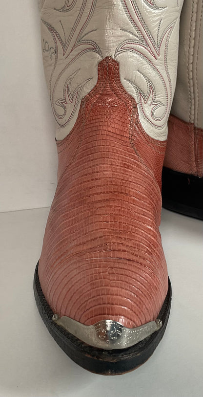 Vintage Dan Post Peach Cowgirl Boots 10 Lizard Vamp USA Made