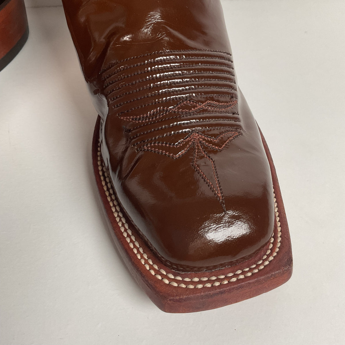 Lucchese 2000 Patent Leather Cowgirl Boots | Square Toe | Brown | USA Made | 6.5 C