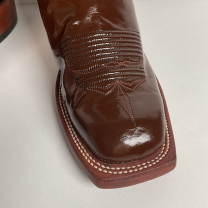 Lucchese 2000 Patent Leather Cowgirl Boots | Square Toe | Brown | USA Made | 6.5 C