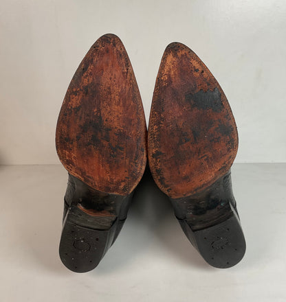Vintage 1960s Justin Black Sea Turtle Cowboy Boots 10 D USA Made Fort Worth Label Pre-Ban