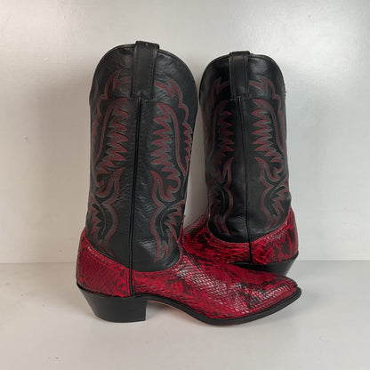Vintage Red Python Snakeskin Cowboy Boots 11 D USA Made Front Cut