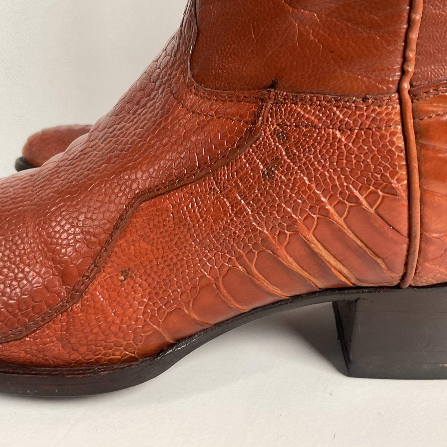 Vintage Longhorn Ostrich Leg Cowboy Boots | Exotic | Tooled Inlays | Men’s 13 D