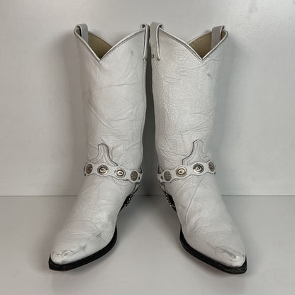 Abilene Wedding White Western Harness Boots 7.5 M Cowgirl