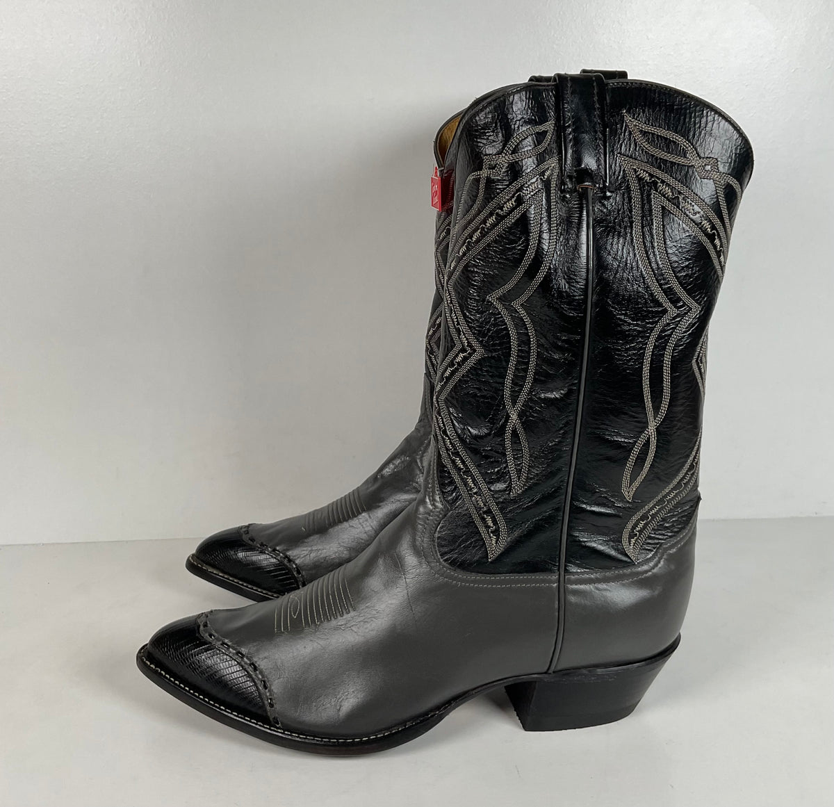 Vintage Tony Lama Lizard Wingtip Cowboy Boots | Charcoal Grey | Men’s 11.5 EE