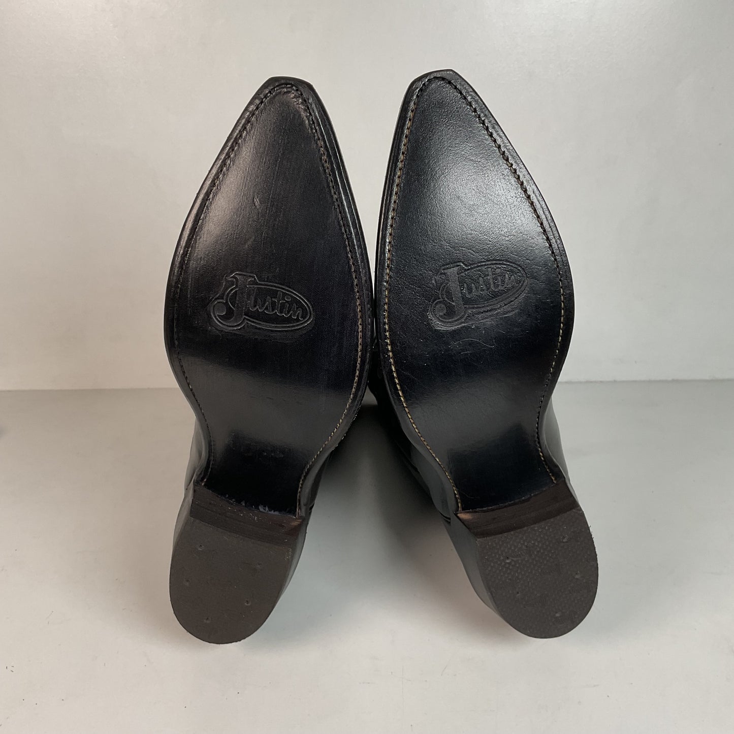 Justin Corona Top Leather Cowboy Boots 9.5 B USA Style 1434 Classic Black