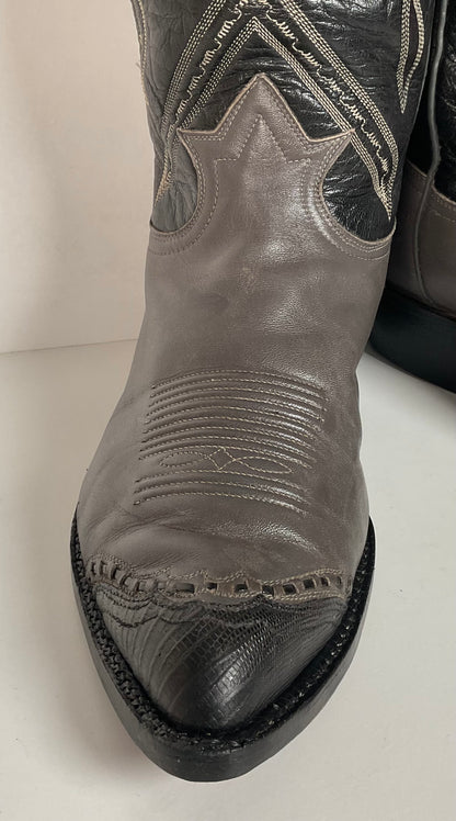 Vintage Tony Lama Grey Lizard Wingtip Cowboy Boots 10.5 D Gold Label Recraft