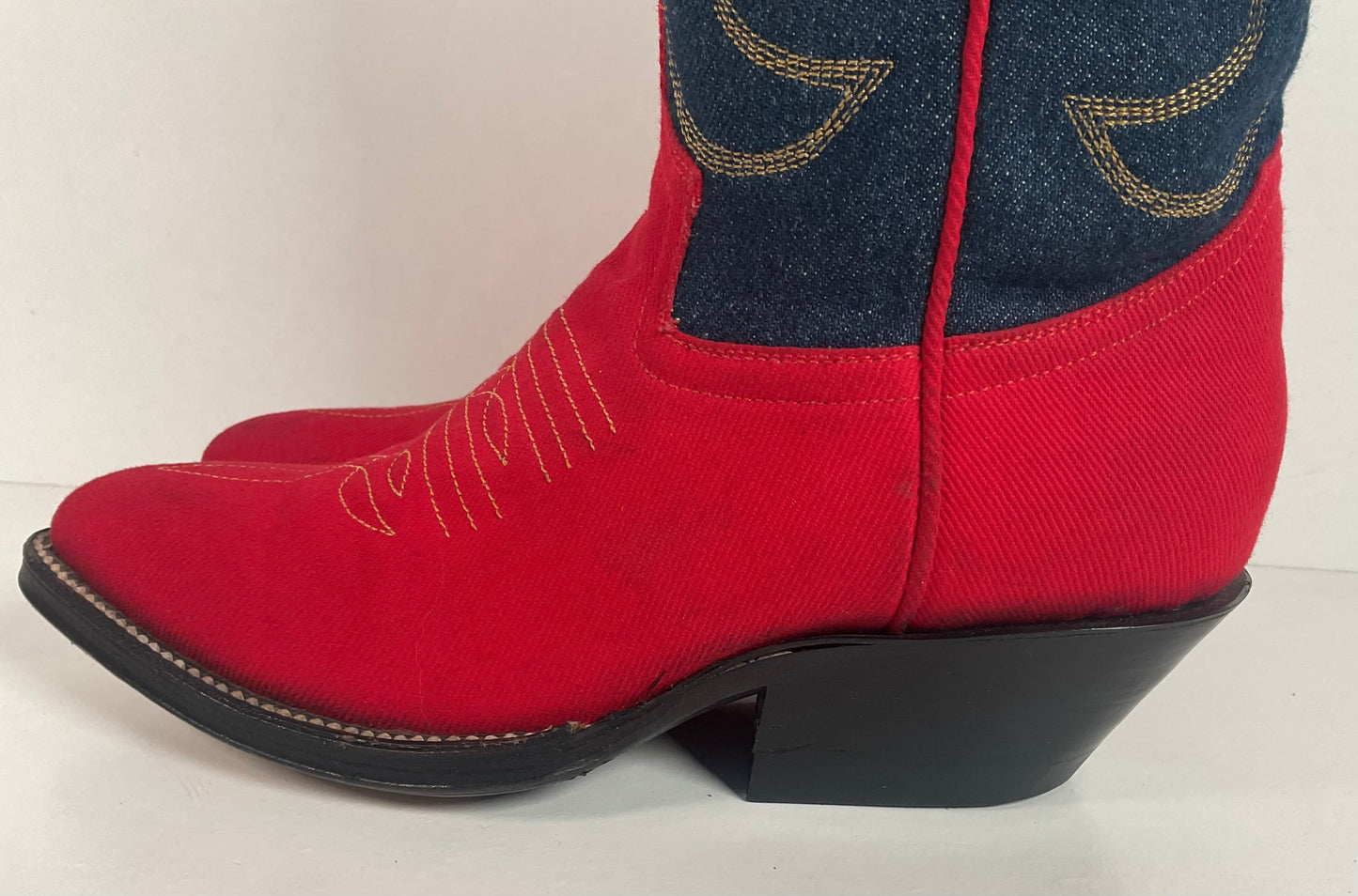 Vintage Red Denim Cowgirl Boots 6.5 B Custom Made