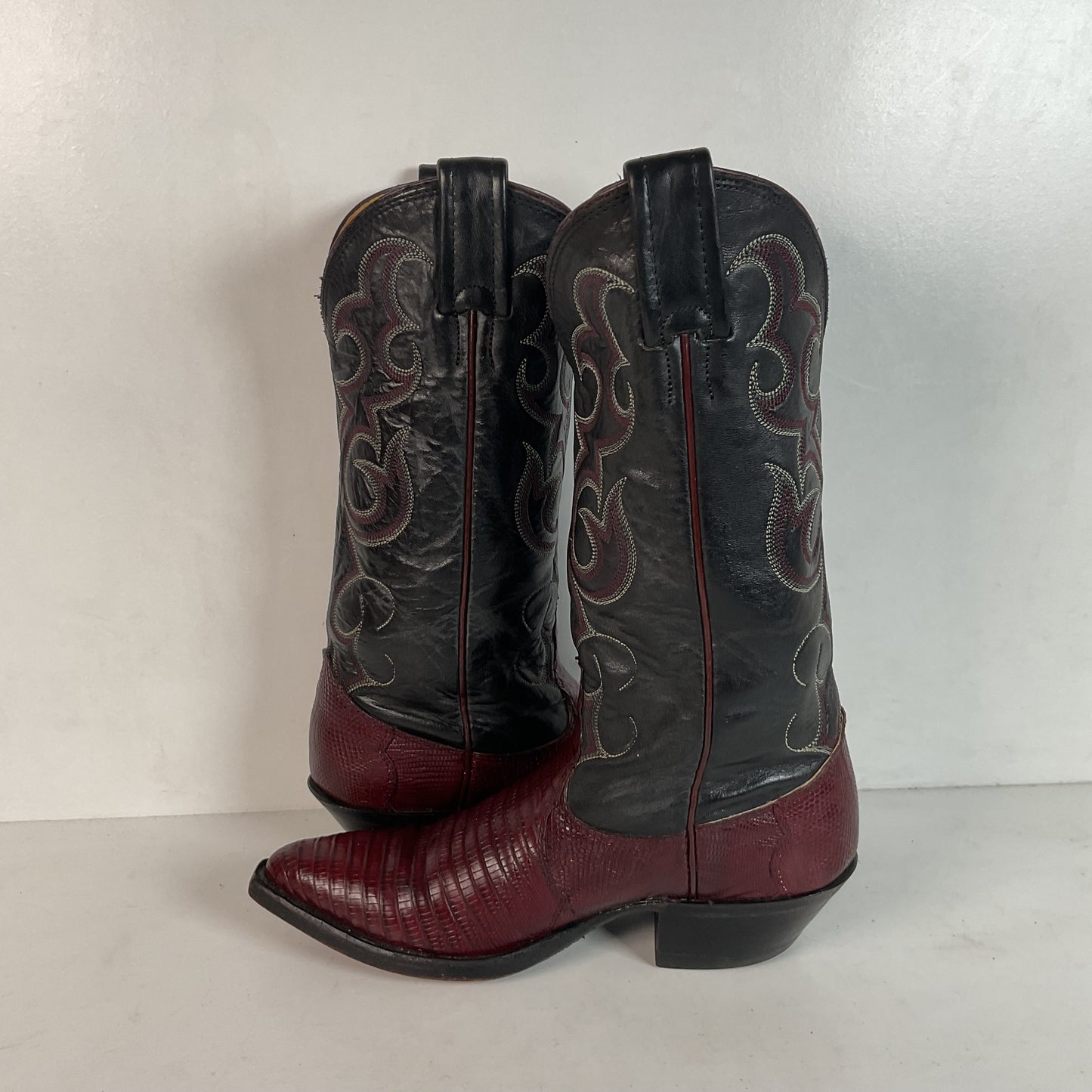 Vintage Nocona Plum Leather Cowgirl Boots 4 B Lizard Vamp
