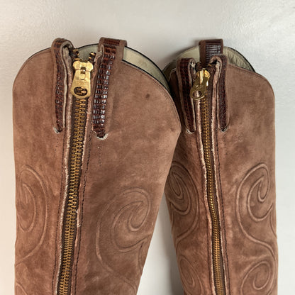 Vintage Larry Mahan Teju Lizard Cowgirl Boots | Pig Skin Suede Shaft | 6.5 B