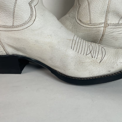 Vintage 1960s Justin White Cowboy Boots Men's 10 B | Women’s 11 Old Fort Worth Label