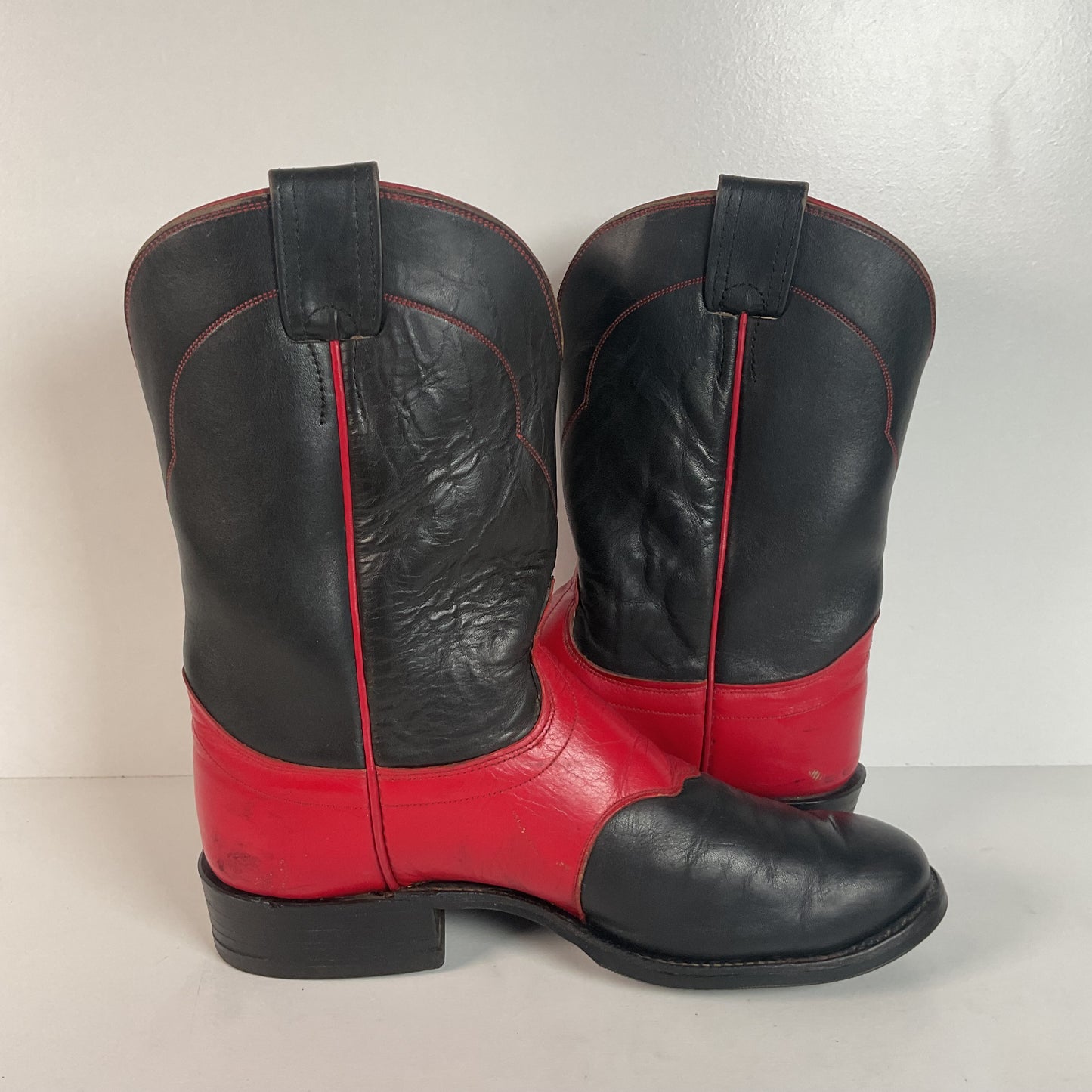 Olathe Western Roper Boots | Red & Black Calf | USA Made | Men’s 9 D