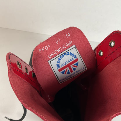 Underground England Lace Up Boots | Safety Toe | Cherry Red Patent | UK 6 | US 8