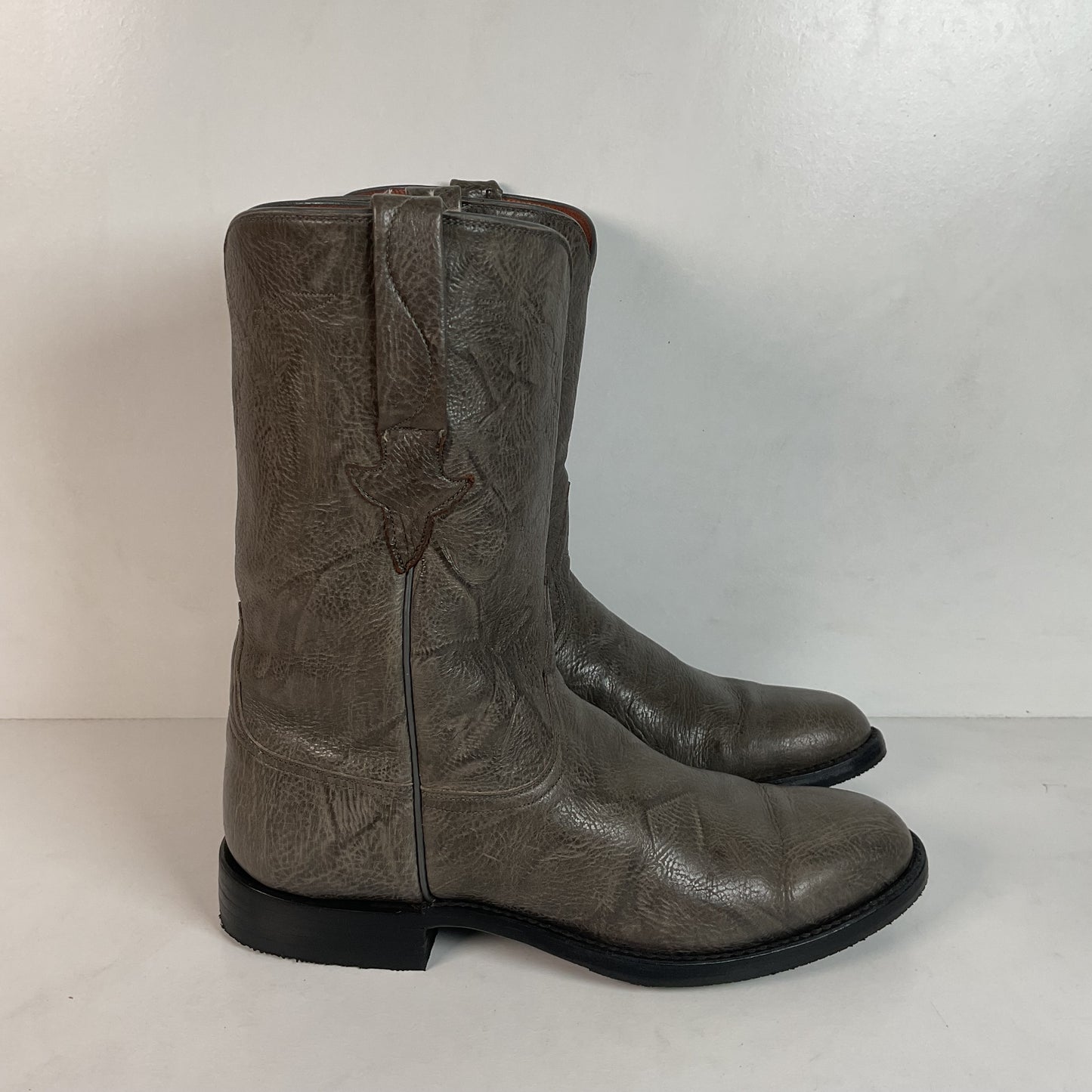Customized Lucchese Leadville Grey Anthracite Roper Boots 8.5 D USA Mad Dog Goat