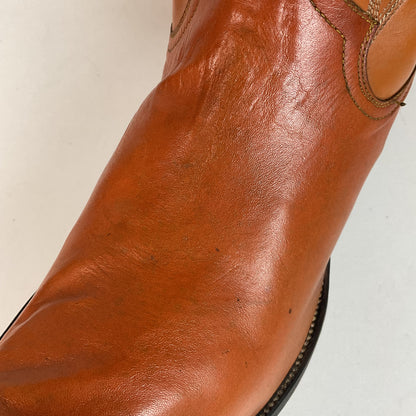 1960s Cowtown Handmade Cowboy Boots 13 D Pumpkin Orange Lizard Wingtip