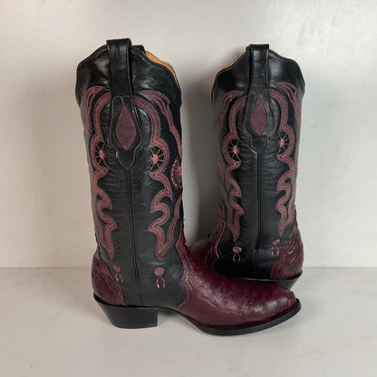 Corral Plum Ostrich Quill Cowgirl Boots 8 M Exotic Triad