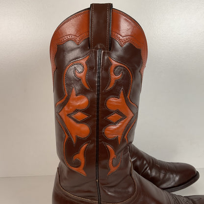 Vintage Justin Cowboy Boots | Brown Calf | Tooled Inlays | USA Made | Men’s 10 D