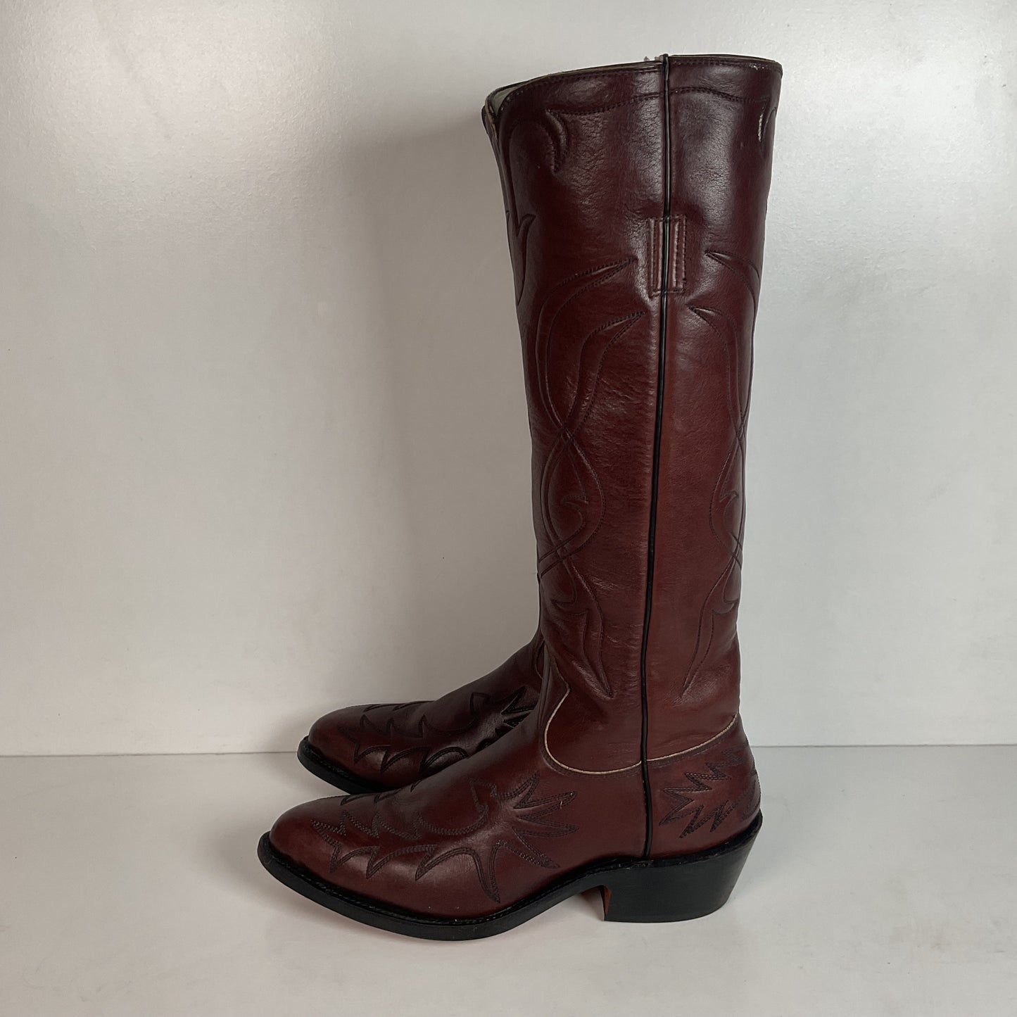 Vintage Stewart Boot Company Tall Cowgirl Boots 10 Narrow Romero Cloth Pulls