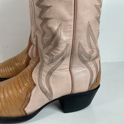 Vintage Larry Mahan Teju Lizard Cowgirl Boots | Peach | 1980s | Women’s 6 B