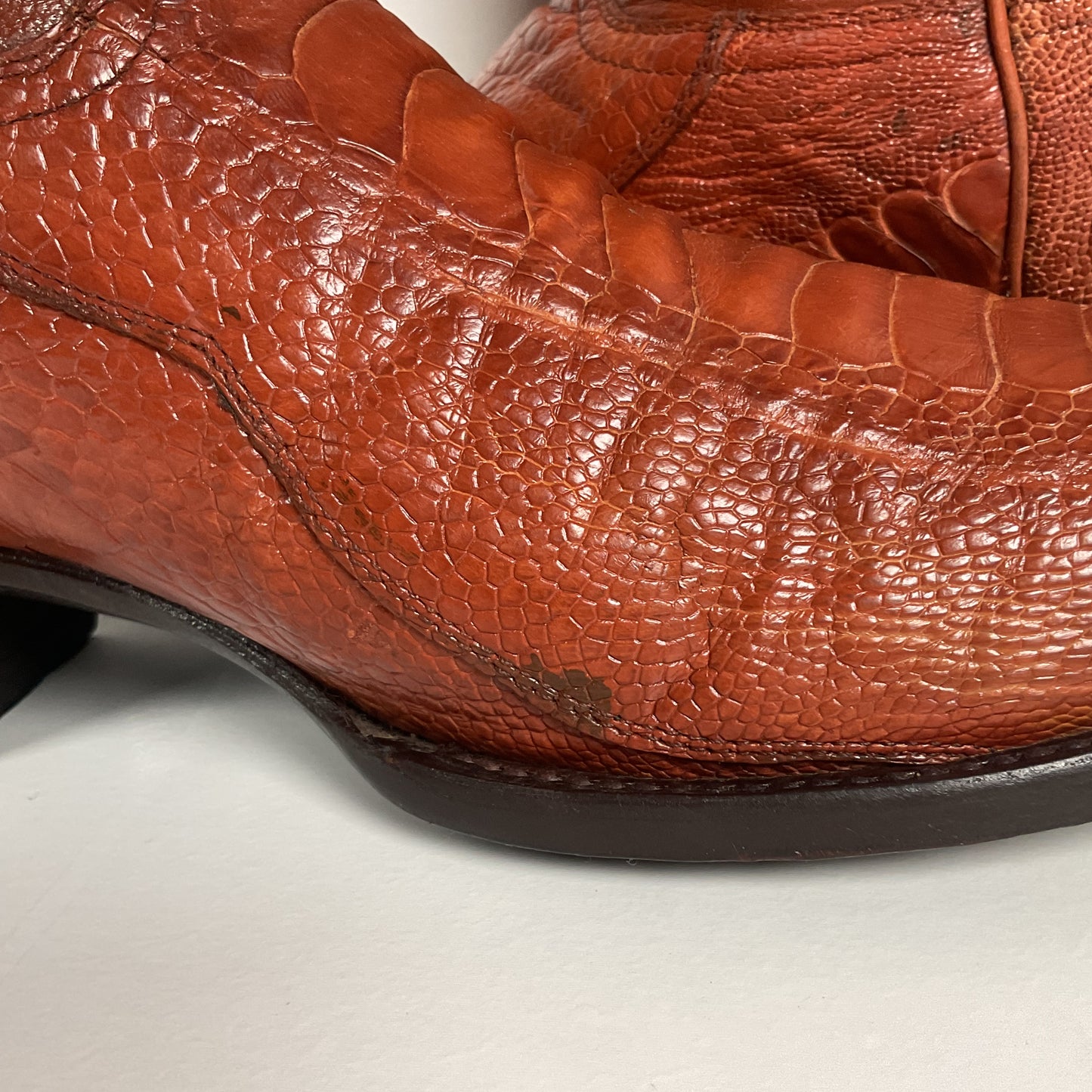 Vintage Longhorn Ostrich Leg Cowboy Boots | Exotic | Tooled Inlays | Men’s 13 D