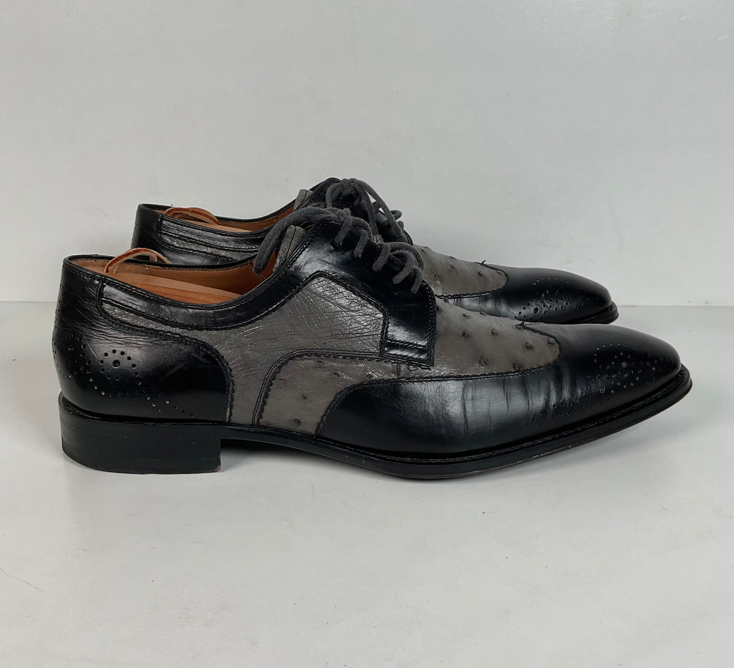 Mezlan Ostrich Quill Medallion Shoes | Derby | Exotic | Men’s 9.5 M