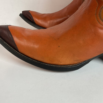 1960s Cowtown Handmade Cowboy Boots 13 D Pumpkin Orange Lizard Wingtip