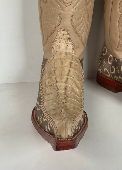 Los Altos Caiman Crocodile Boots | Exotic | Pointy Toe | Cream | Men’s 9 EE