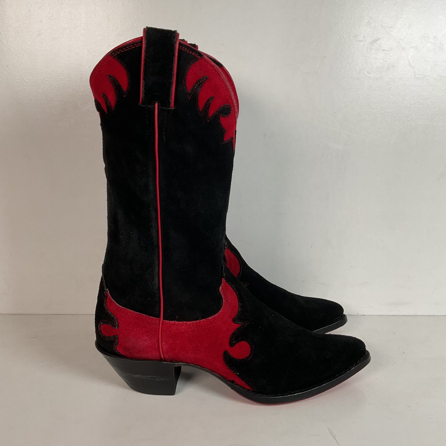Vintage Justin Rough Out Suede Cowgirl Boots 8 B USA Tooled Overlay Recrafted
