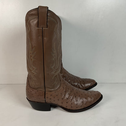 Justin Full Ostrich Quill Cowboy Boots 10 E USA Made Exotic