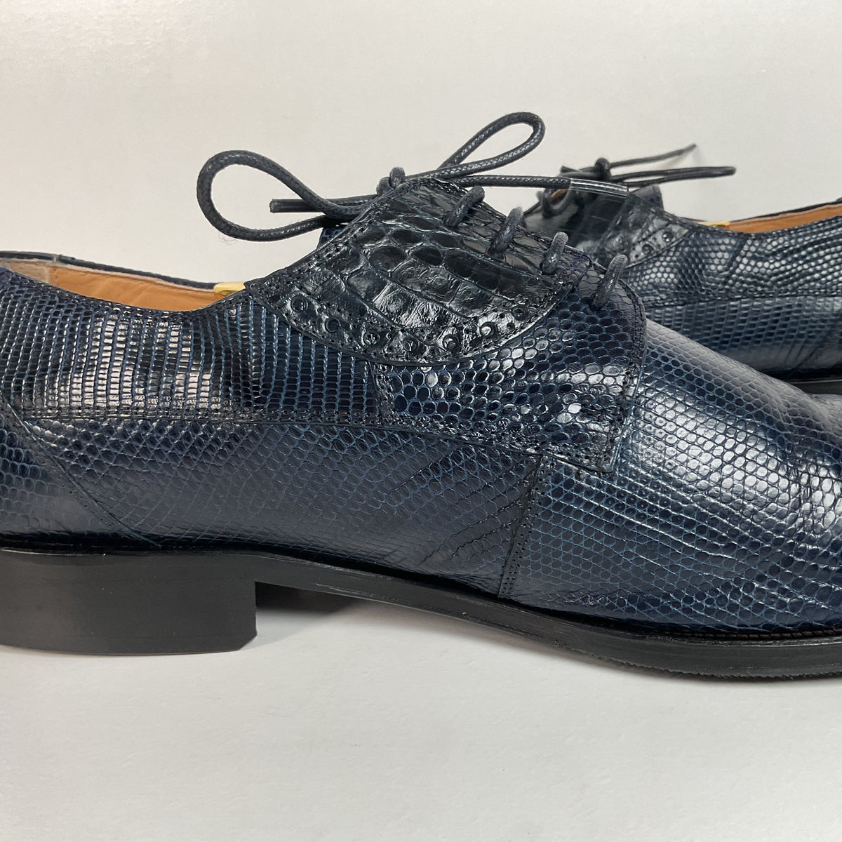 David Eden Exotic Derby Shoes | Navy Blue Crocodile & Teju Lizard | Men’s 13