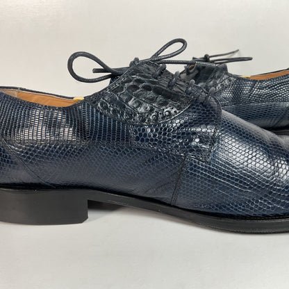 David Eden Exotic Derby Shoes | Navy Blue Crocodile & Teju Lizard | Men’s 13