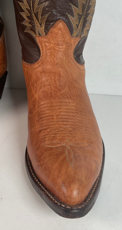 Vintage Tony Lama Gold Label Cowboy Boots — Pecan Bull Shoulder — Men’s 9 D