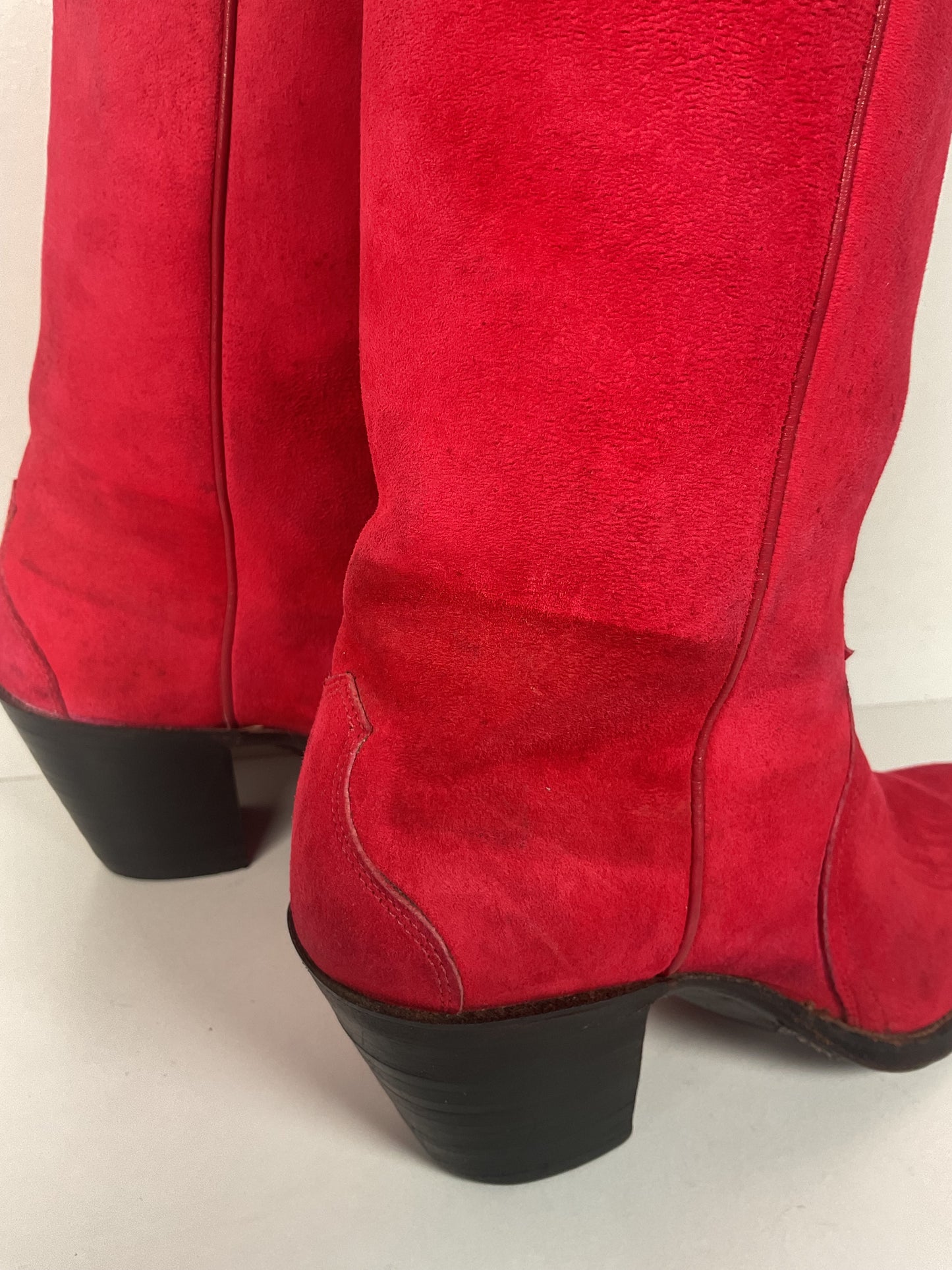 Vintage 70s Justin Red Suede Cowgirl Boots 6 B USA Made Rough Out