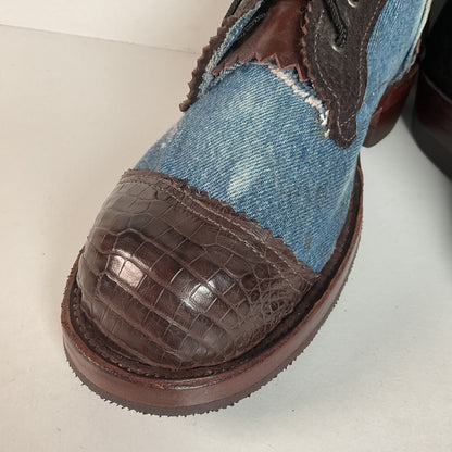 Denim Packer Boots | Caiman Cap Toe | Shark Skin Collar | Men’s 8 | Women’s 9.5
