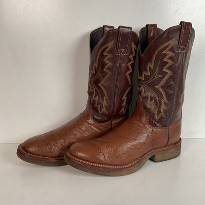 Justin Smooth Ostrich Tekno Crepe Roper Boots 8.5 EE USA Made Exotic