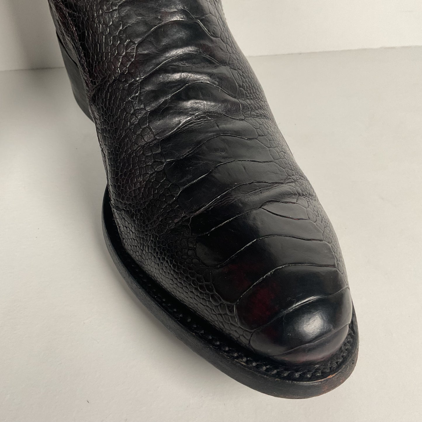 Vintage Longhorn Ostrich Leg Cowboy Boots | Exotic | Black Cherry | Men’s 13 D
