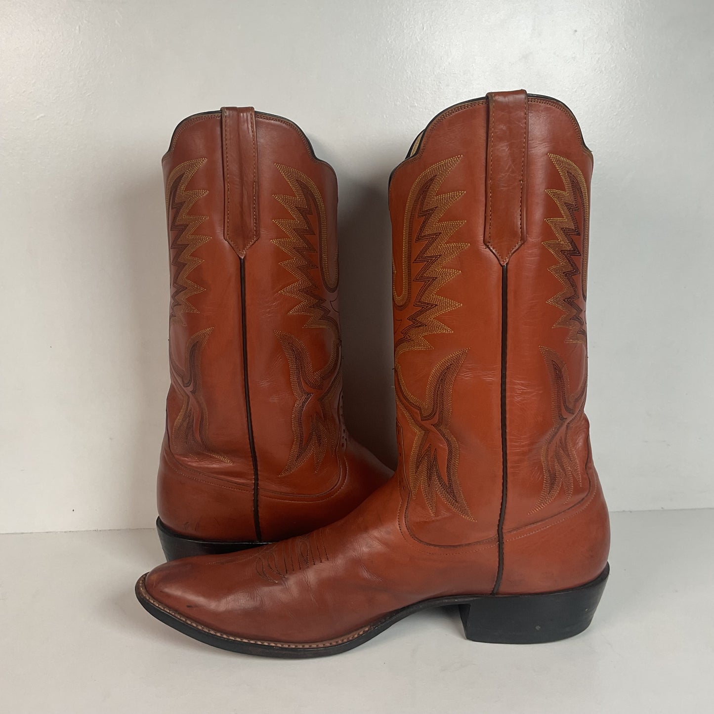Rios of Mercedes Brown Calfskin Leather Cowboy Boots 13 A (Extra Narrow) Thrashed