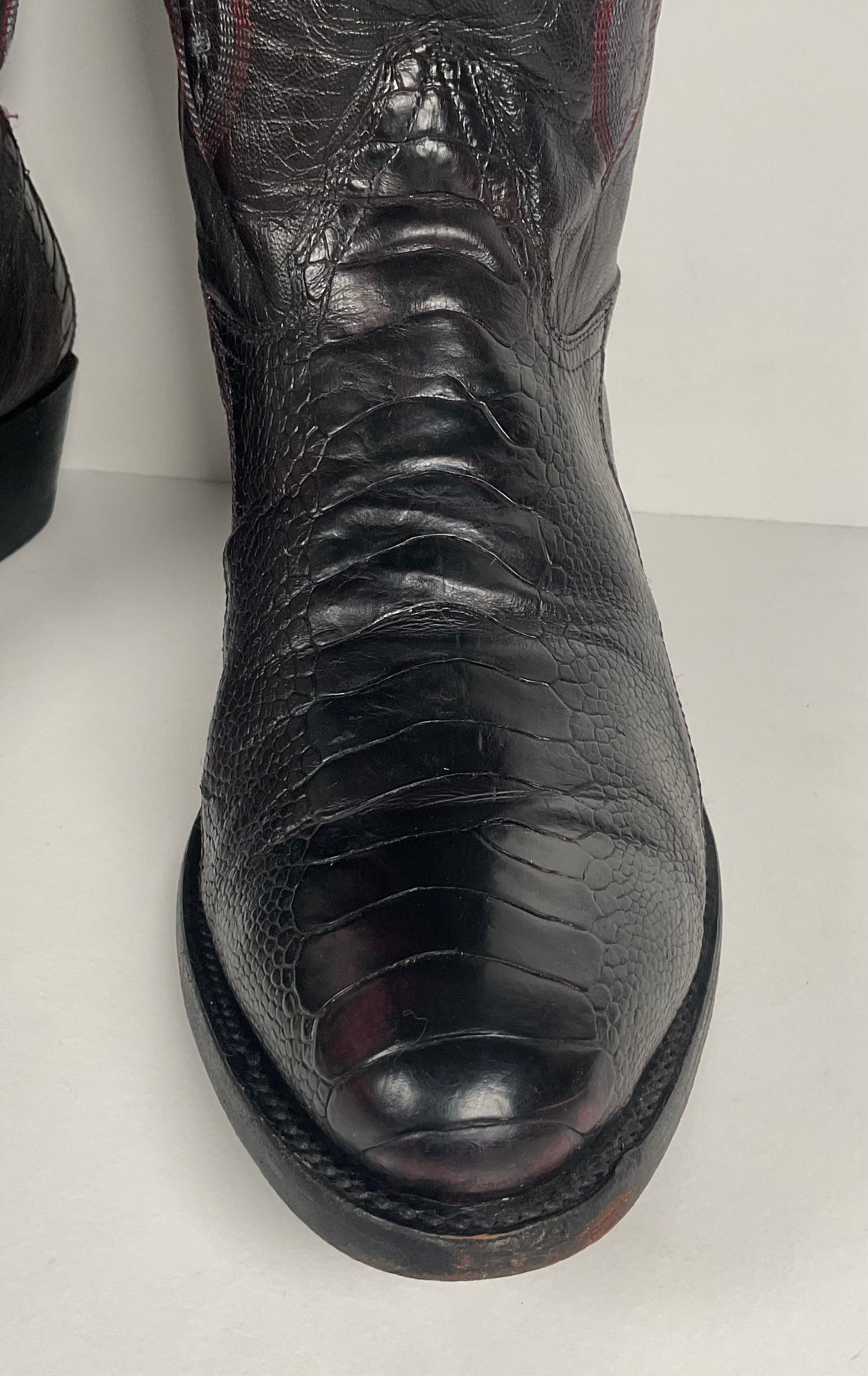 Vintage Longhorn Ostrich Leg Cowboy Boots | Exotic | Black Cherry | Men’s 13 D