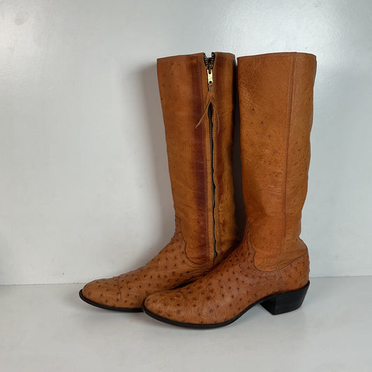 Custom Tall Ostrich Quill Riding Boots 7.5-8 Exotic Cowgirl