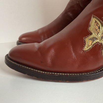 1970s Justin Butterfly Cowgirl Boots | Snakeskin Inlay | USA Made | 6.5 C