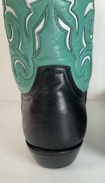 Old Gringo Turquoise Pee Wee Cowgirl Boots 7 B Tooled Flower Inlay Shorty