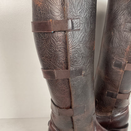 J.B. Dillon Western Riding Boots | Triple Buckle | Tooled | Women’s 8 B