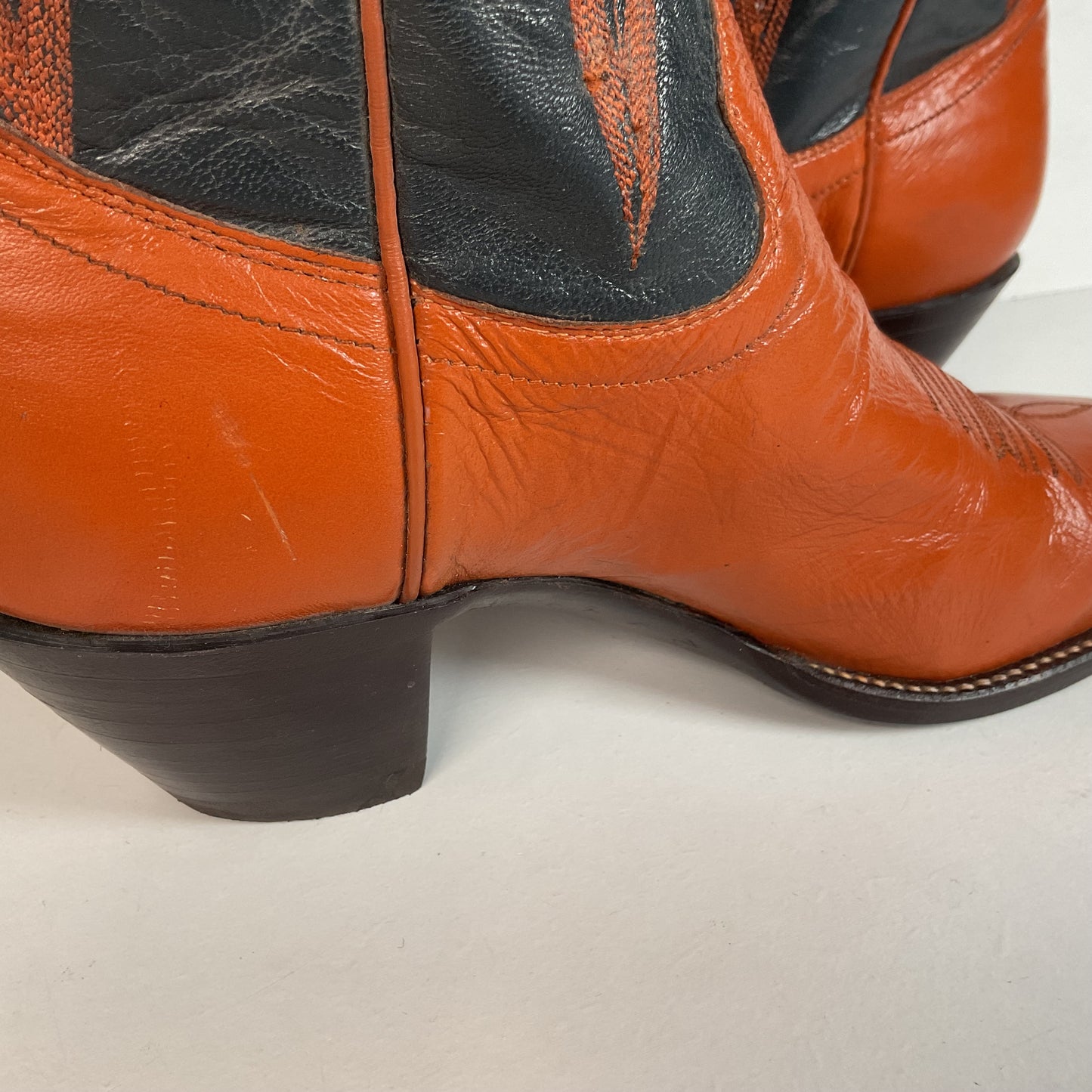 Vintage Panhandle Slim Tall Cowgirl Boots 6.5 C Pumpkin Orange Scallop Top