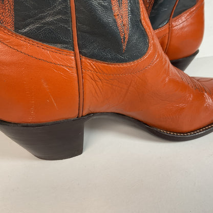 Vintage Panhandle Slim Tall Cowgirl Boots 6.5 C Pumpkin Orange Scallop Top
