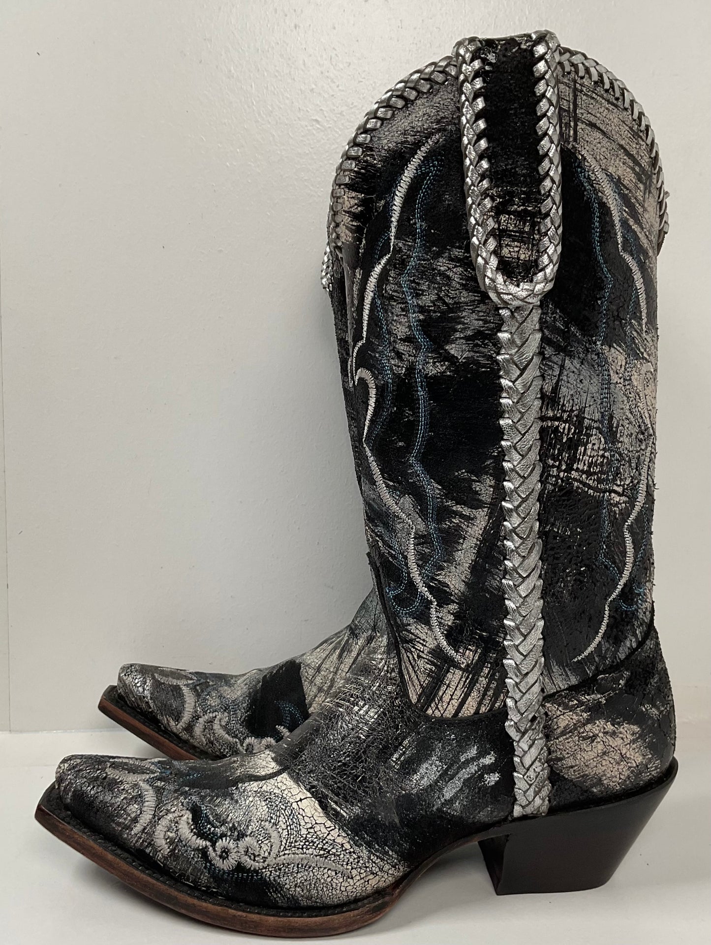 Lucchese Bootmaker Crazy Horse Cowgirl Boots 8 B Distressed Metallic Leather